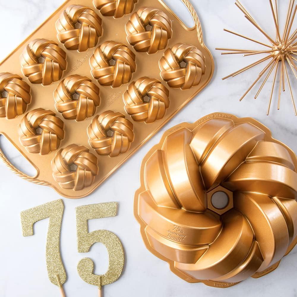imageNordic Ware 95377 Bundtlette Pan 75th Anniversary Braided Bundt Bites Gold 35