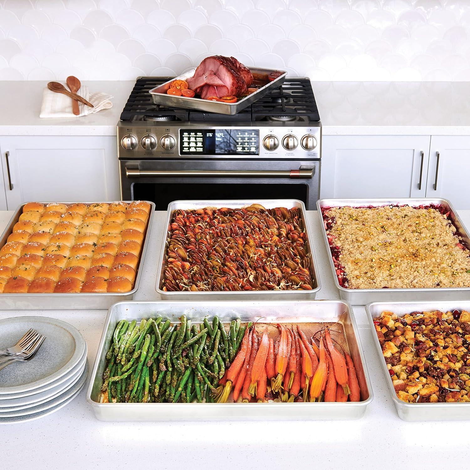 imageNordic Ware Extra Large HighSided Baking Pan 211 x 15 x 2 inches XL Big baking pan Natural Uncoated Aluminum Reinforced Steel Rim Prevents Warping Big BatchXL Baking Pan