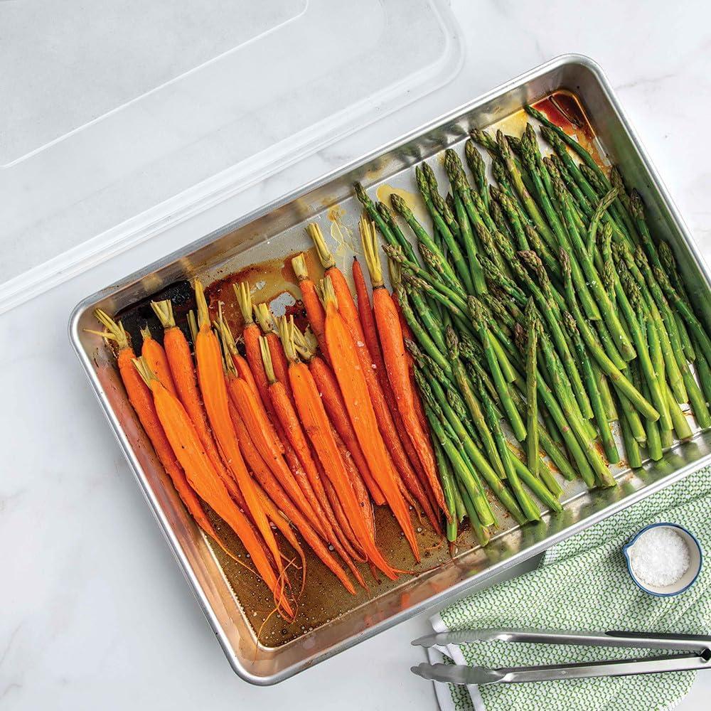 imageNordic Ware Extra Large HighSided Baking Pan 211 x 15 x 2 inches XL Big baking pan Natural Uncoated Aluminum Reinforced Steel Rim Prevents Warping Big BatchXL Baking Pan Lid