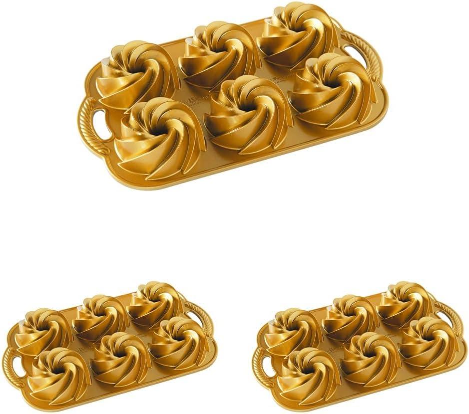 imageNordic Ware Heritage Bundtlette Cake Pan Metallic SilverGold