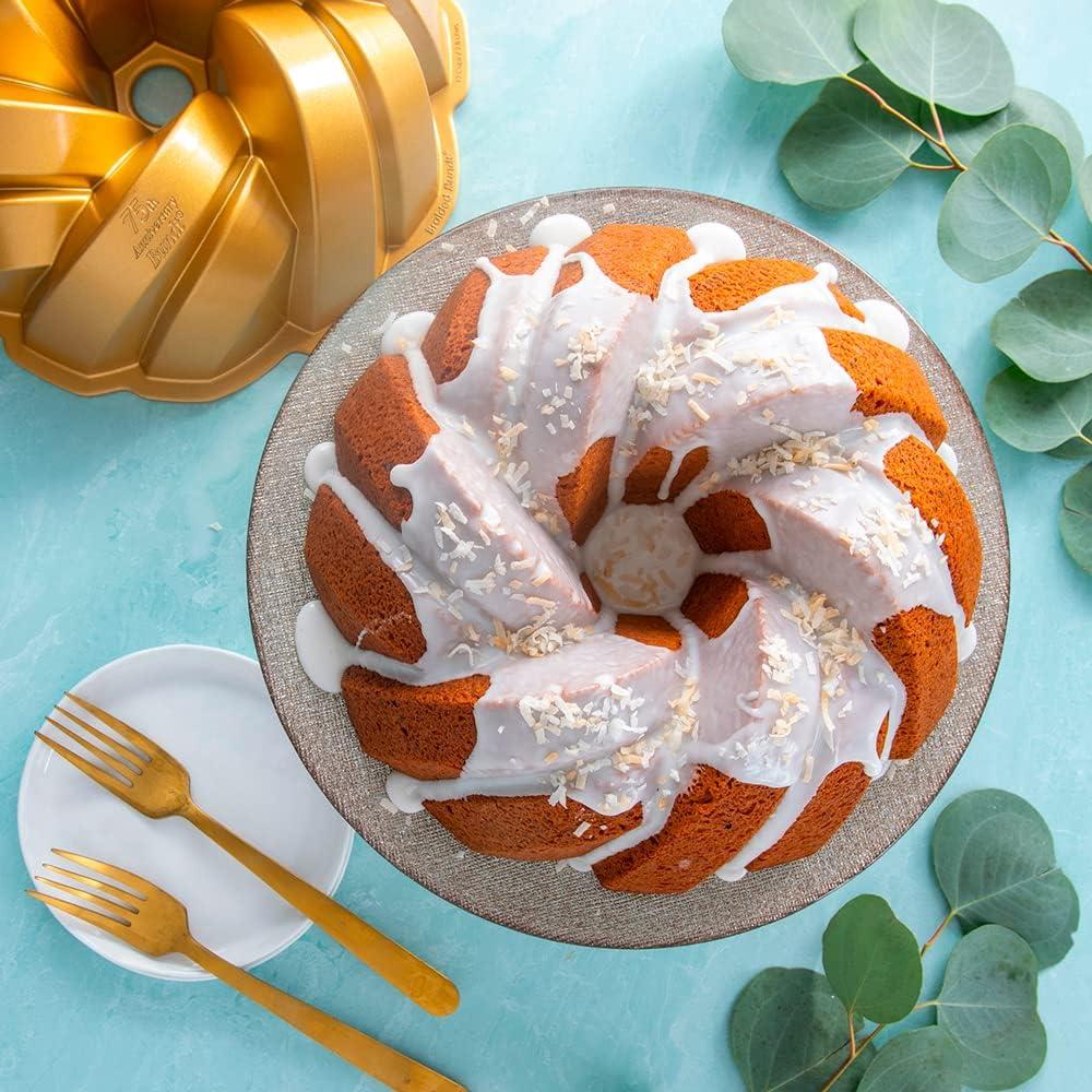 imageNordic Ware NW 95577 75th Anniversary Braided Rope Bundt Cake Pan Gold 12 Cup Capacity12 Cup