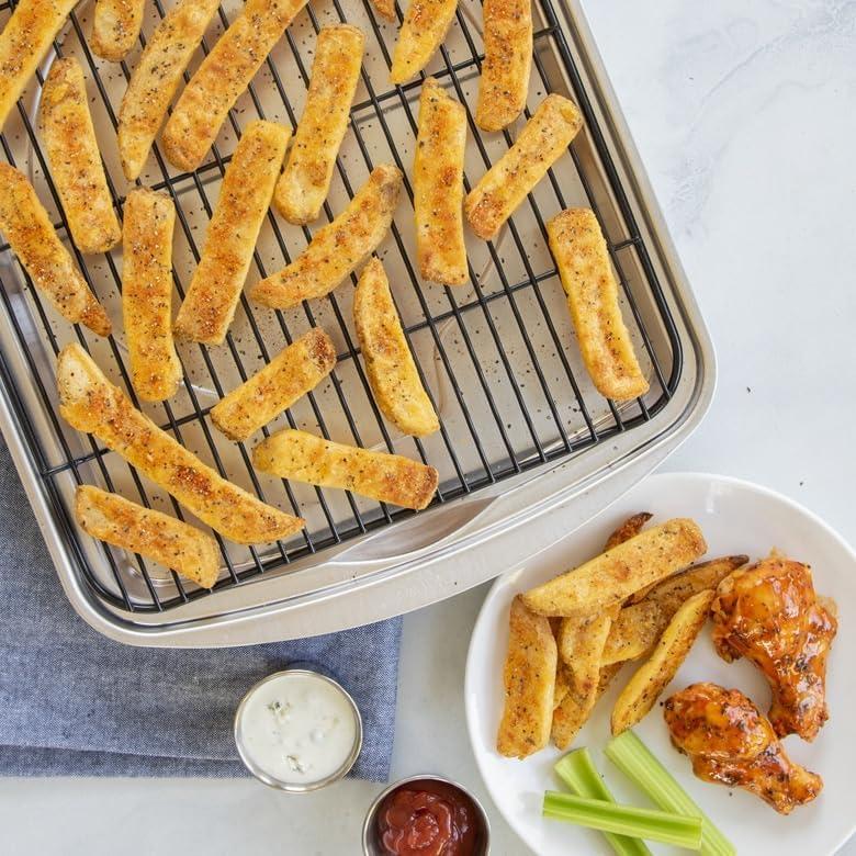 imageNordic Ware Oven Crisp Baking Tray 2pc Set Includes Pan and Rack Natural Aluminum For Air Frying Crisping Broiling Baking Cooking Surface 17 x 12 InchesNatural