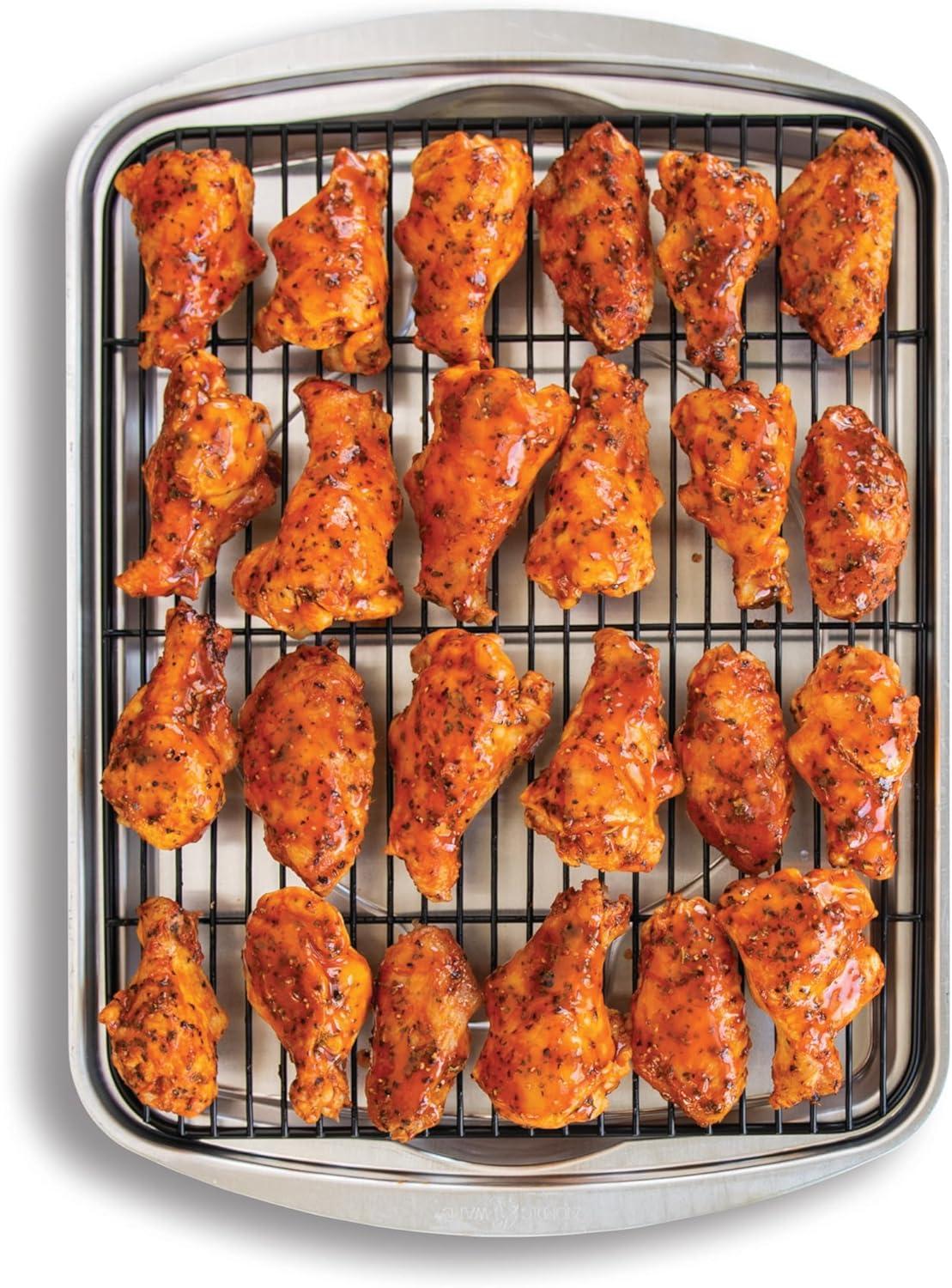 imageNordic Ware Oven Crisp Baking Tray 2pc Set Includes Pan and Rack Natural Aluminum For Air Frying Crisping Broiling Baking Cooking Surface 17 x 12 InchesNatural