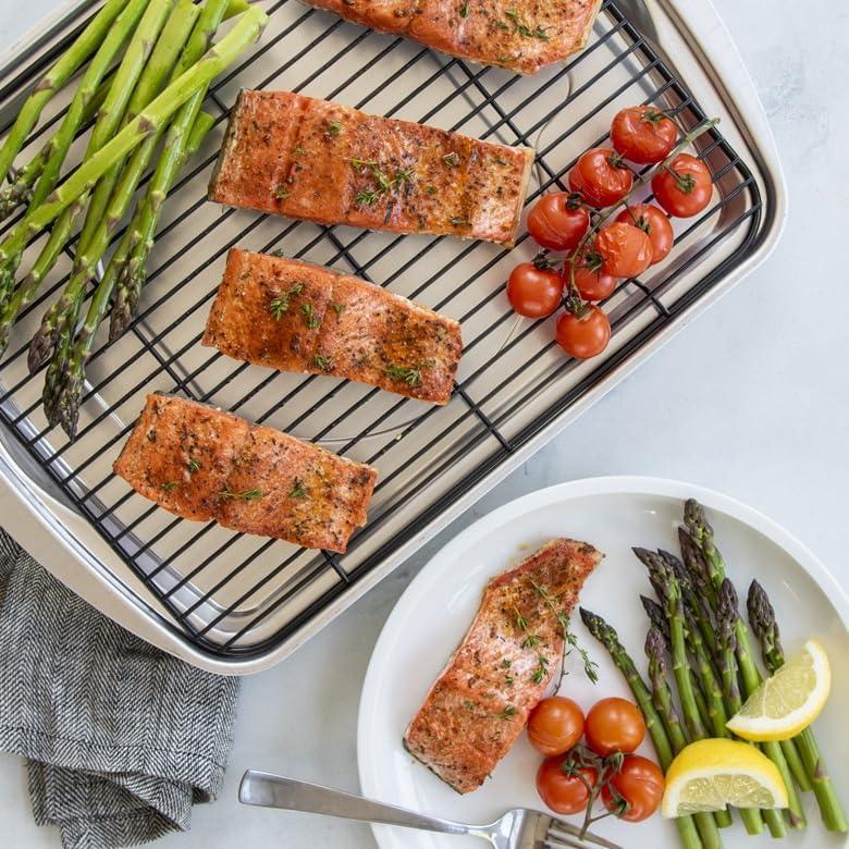 imageNordic Ware Oven Crisp Baking Tray 2pc Set Includes Pan and Rack Natural Aluminum For Air Frying Crisping Broiling Baking Cooking Surface 17 x 12 InchesNatural