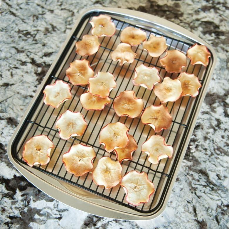 imageNordic Ware Oven Crisp Baking Tray 2pc Set Includes Pan and Rack Natural Aluminum For Air Frying Crisping Broiling Baking Cooking Surface 17 x 12 InchesNatural