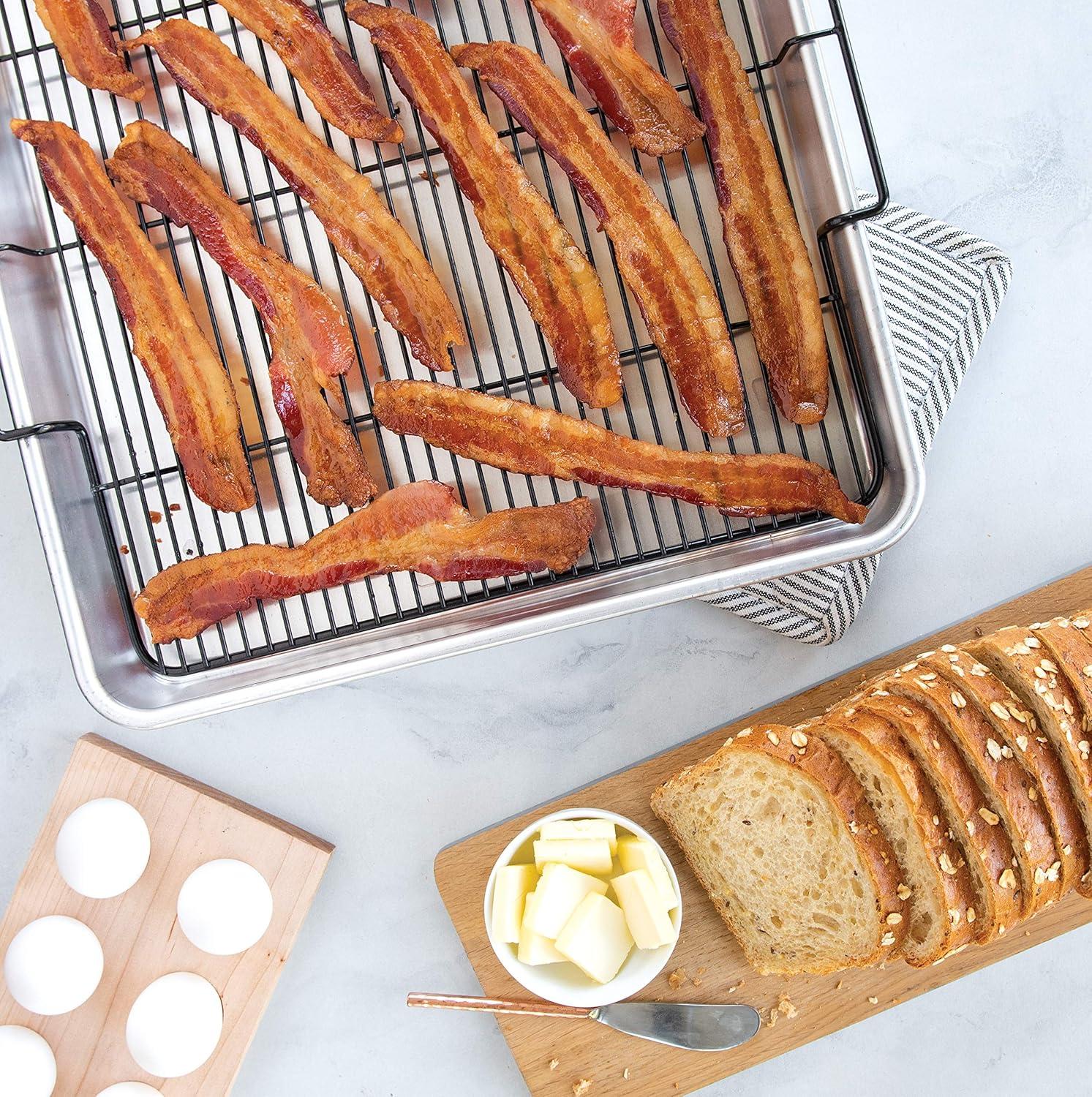 imageNordic Ware Oven Crisp Baking Tray 2pc Set Includes Pan and Rack Natural Aluminum For Air Frying Crisping Broiling Baking Cooking Surface 17 x 12 InchesNatural