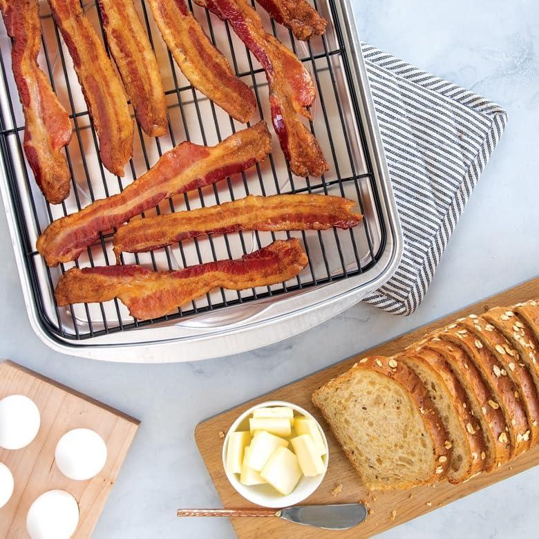 imageNordic Ware Oven Crisp Baking Tray 2pc Set Includes Pan and Rack Natural Aluminum For Air Frying Crisping Broiling Baking Cooking Surface 17 x 12 InchesNatural