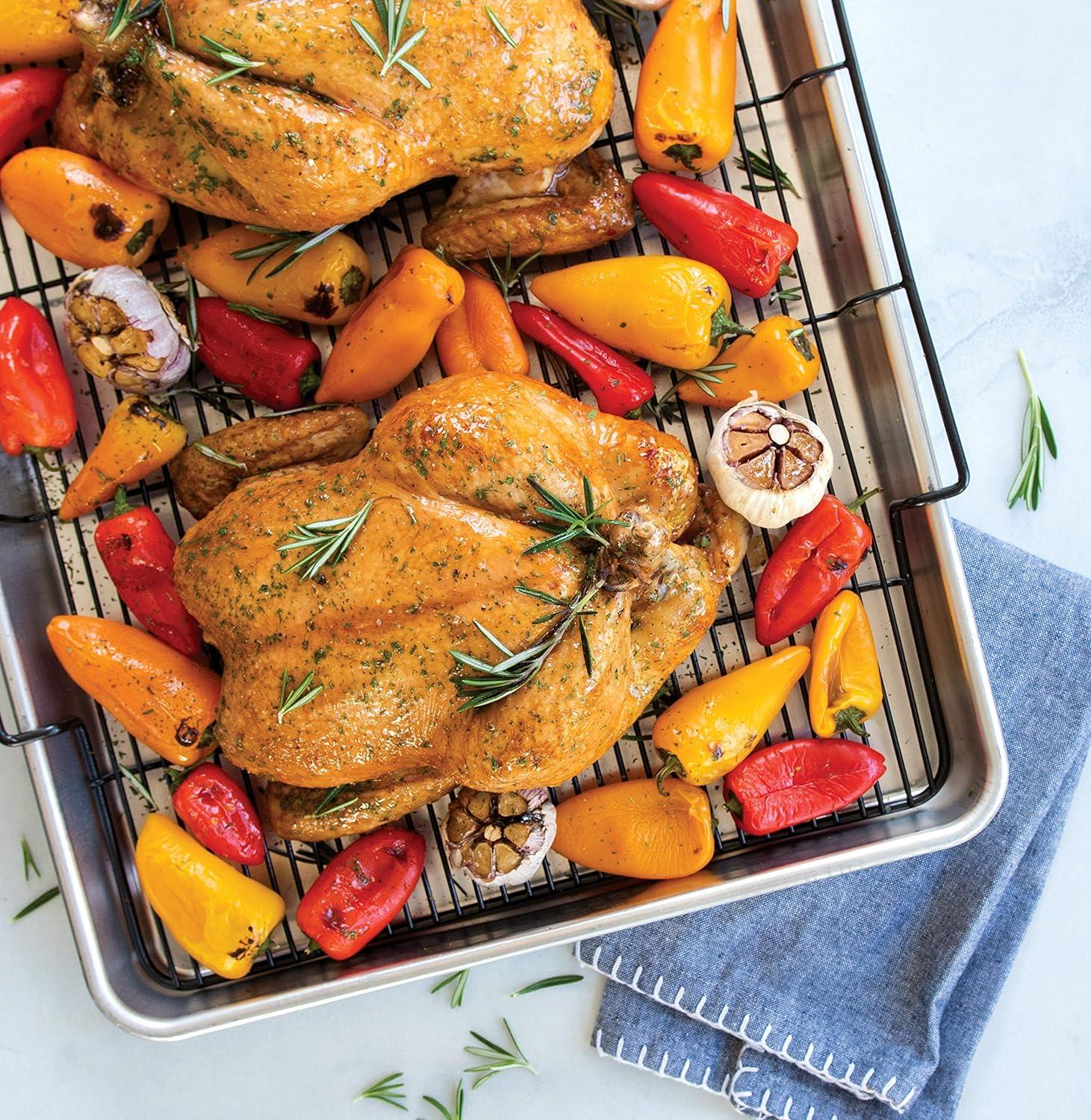 imageNordic Ware Oven Crisp Baking Tray 2pc Set Includes Pan and Rack Natural Aluminum For Air Frying Crisping Broiling Baking Cooking Surface 17 x 12 InchesNatural