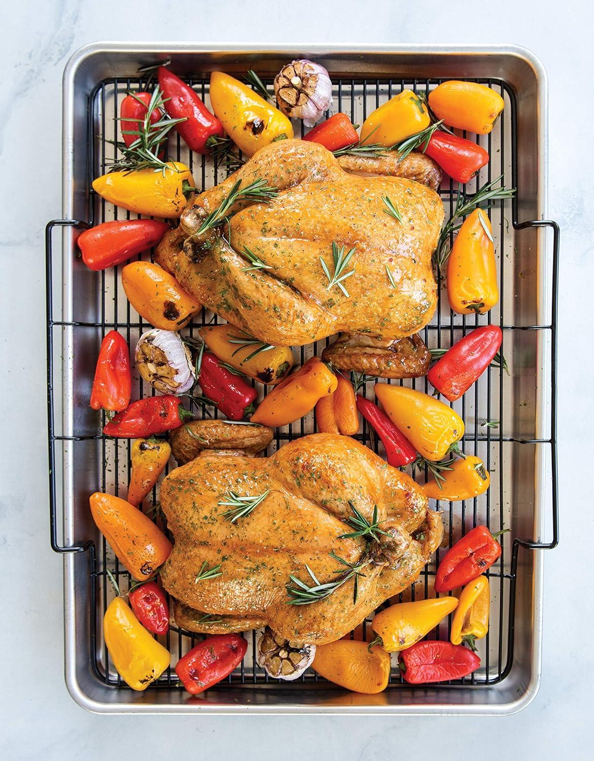 imageNordic Ware Oven Crisp Baking Tray 2pc Set Includes Pan and Rack Natural Aluminum For Air Frying Crisping Broiling Baking Cooking Surface 17 x 12 InchesNatural