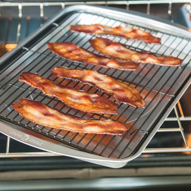 imageNordic Ware Oven Crisp Baking Tray 2pc Set Includes Pan and Rack Natural Aluminum For Air Frying Crisping Broiling Baking Cooking Surface 17 x 12 InchesNatural