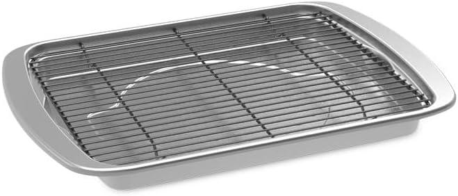 imageNordic Ware Oven Crisp Baking Tray 2pc Set Includes Pan and Rack Natural Aluminum For Air Frying Crisping Broiling Baking Cooking Surface 17 x 12 InchesNatural