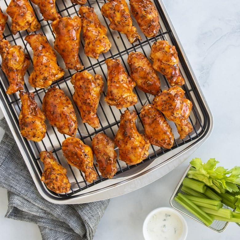 imageNordic Ware Oven Crisp Baking Tray 2pc Set Includes Pan and Rack Natural Aluminum For Air Frying Crisping Broiling Baking Cooking Surface 17 x 12 InchesNatural