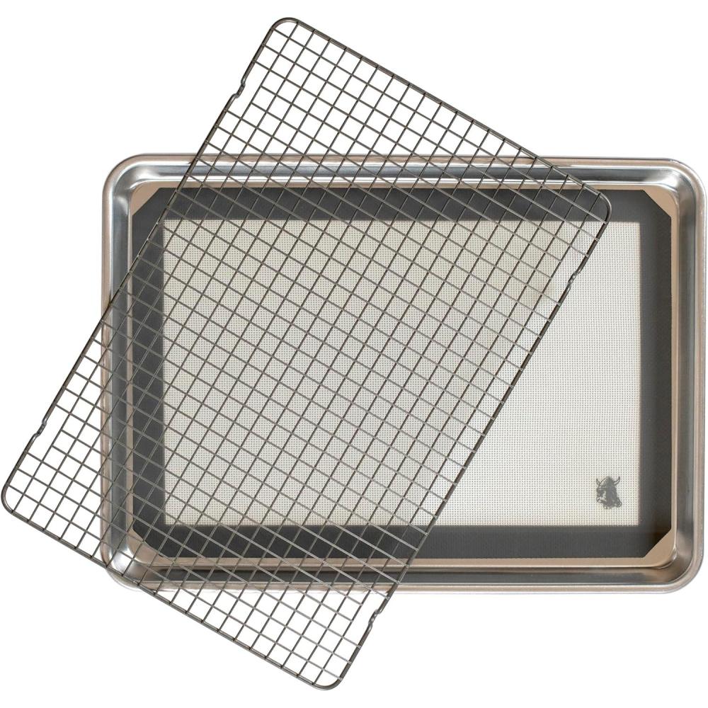 imageNordic Ware Naturals Half Sheet Pan Deluxe Silicone Liner and Cooling Rack Cookie or Roasting Bakers SetHalf Sheet Deluxe Mat Grid