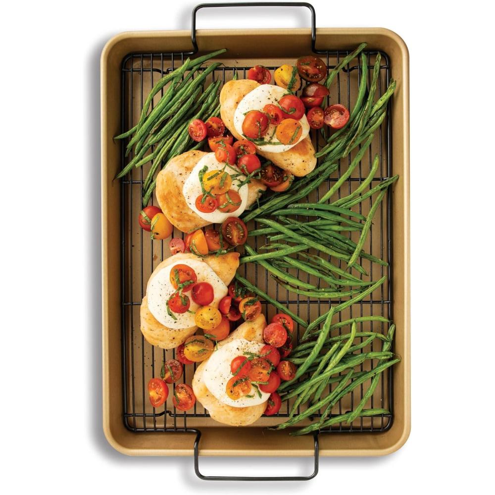 imageNordic Ware Oven Crisp Baking Tray 2pc Set Includes Pan and Rack Natural Aluminum For Air Frying Crisping Broiling Baking Cooking Surface 17 x 12 InchesNonstick