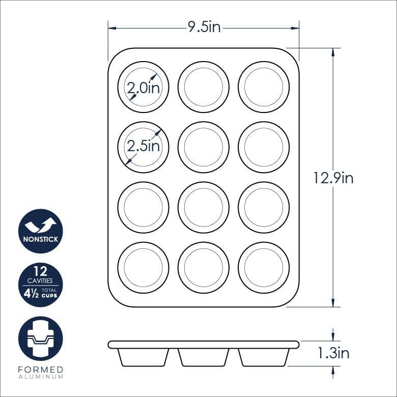 imageNordic Ware Brilliant Colorful Bakeware 12 Cavity Muffin Pan Nonstick made without PFAS or PTFE for safe cooking Reinforced steel rim prevents warping4pc Baking Set