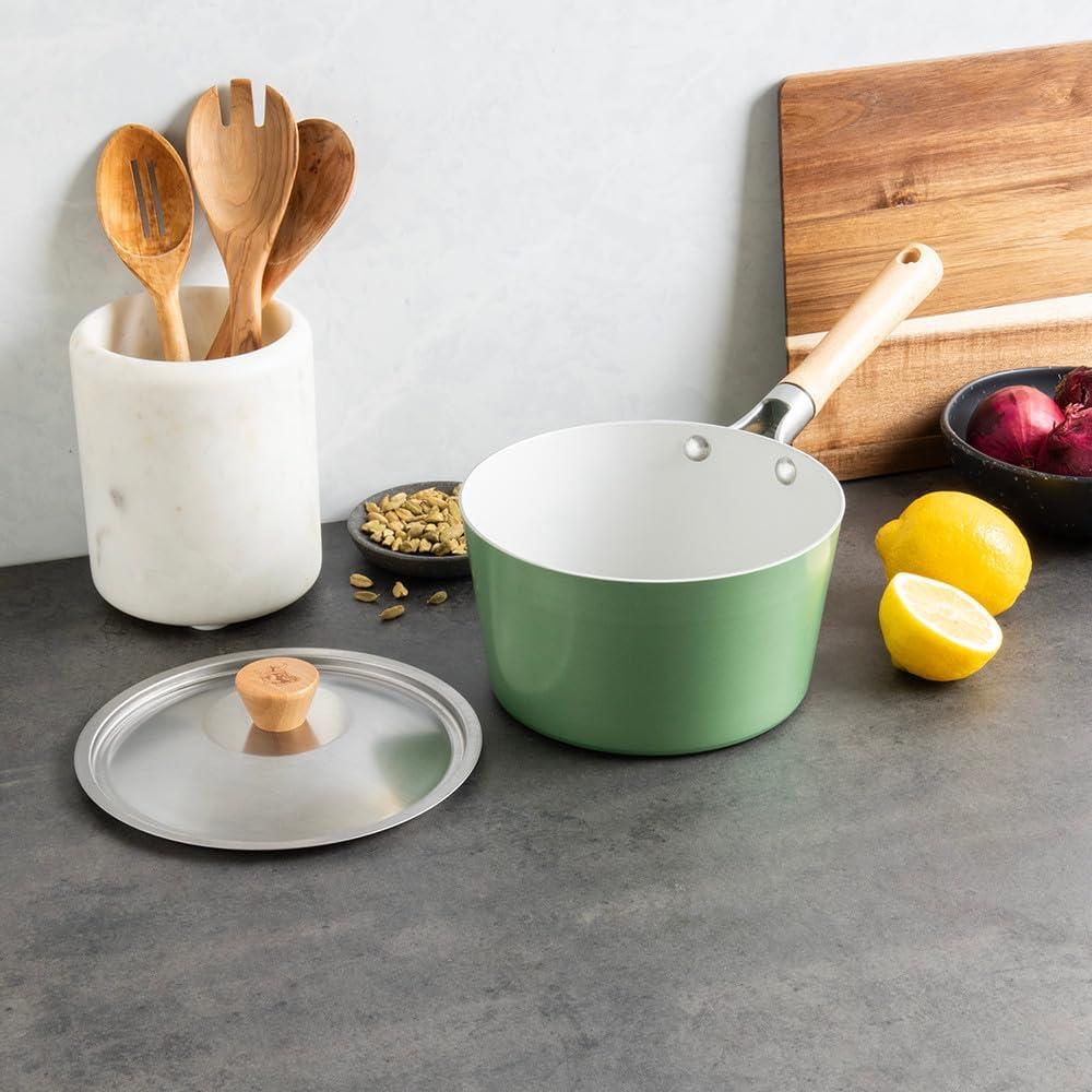 imageNordic Ware Cardamom Ceramic Nonstick 15 Quart Saucepan with Lid3 Quarts