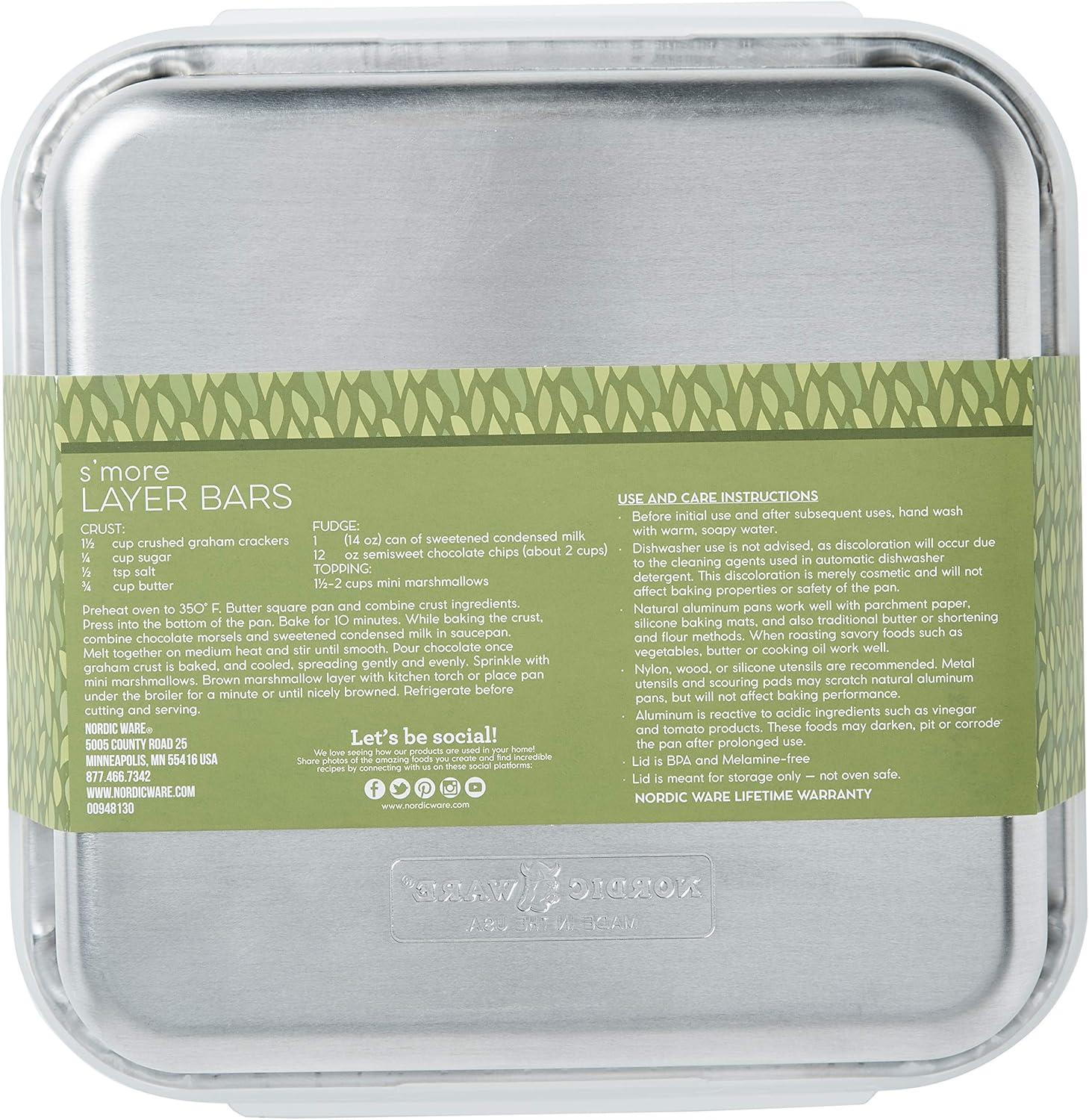 imageNordic Ware Natural Aluminum Commercial Square Cake Pan with Lid Exterior 988 x 988 Inches9 x 9