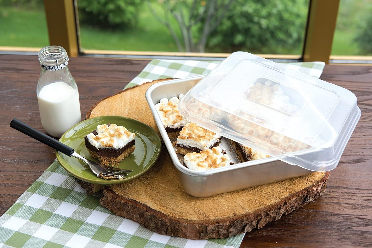 imageNordic Ware Natural Aluminum Commercial Square Cake Pan with Lid Exterior 988 x 988 Inches9 x 9