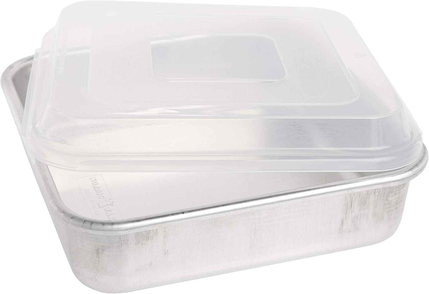 imageNordic Ware Natural Aluminum Commercial Square Cake Pan with Lid Exterior 988 x 988 Inches9 x 9