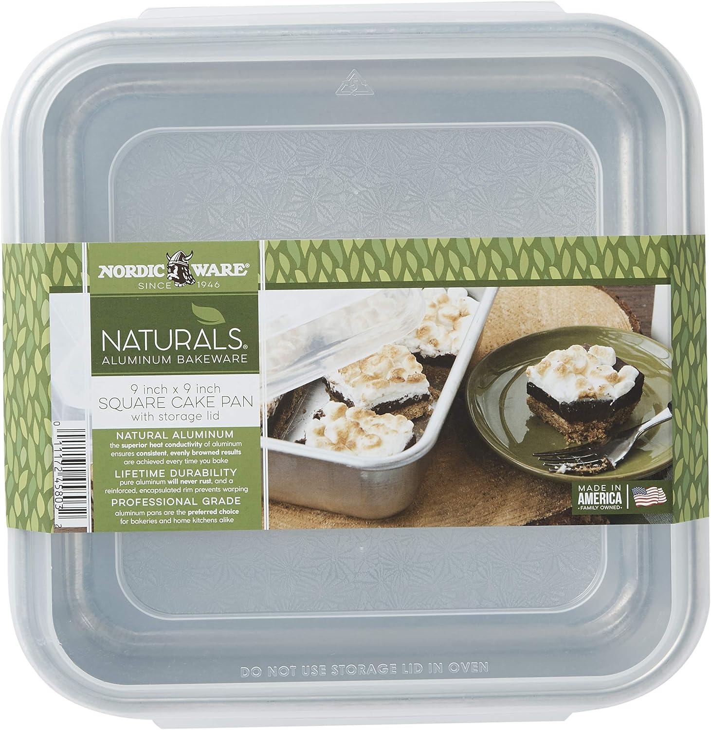 imageNordic Ware Natural Aluminum Commercial Square Cake Pan with Lid Exterior 988 x 988 Inches9 x 9