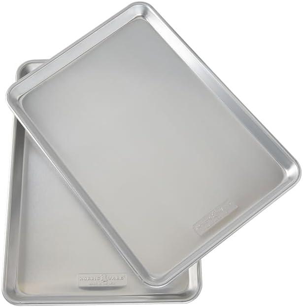 imageNordic Ware Naturals 3 Piece Set USA Made Aluminum Commercial Quality Sheet Pan for Baking or Roasting Encapsulated Galvanized Steel Rim Prevents Warping Half Sheet Jelly Roll and Quarter Sheet2pk Half Lid