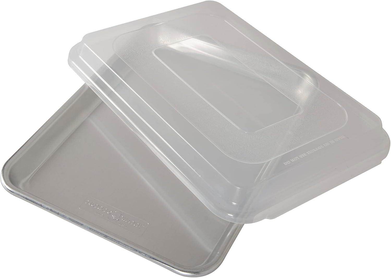 imageNordic Ware Naturals Quarter Sheet 9x13 and Lid Baking Set USA Made Aluminum Commercial Quality Sheet Pans for Baking or Roasting Encapsulated Galvanized Steel Rim Prevents Warping 3pc Bakers Set3pc Bakers Set Pack of 4