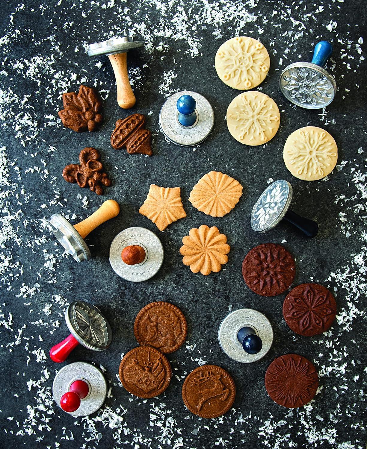 imageNordic Ware Snowflake Cookie Stamps Set of 3 Sturdy Cast Aluminium Cookie Stamp Set Cookie Press Set Made in the USA Sturdy and Durable Biscuit Maker Press Set3inch rounds Pack of 3