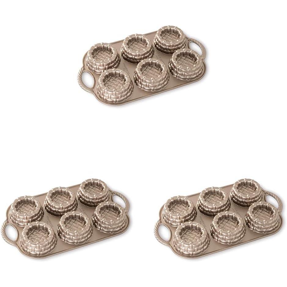 imageNordic Ware 54349AMZ Shortcake Baskets Cast Aluminum Cakelet Six 12 Cup ToffeeSix 12 Cup Pack of 3