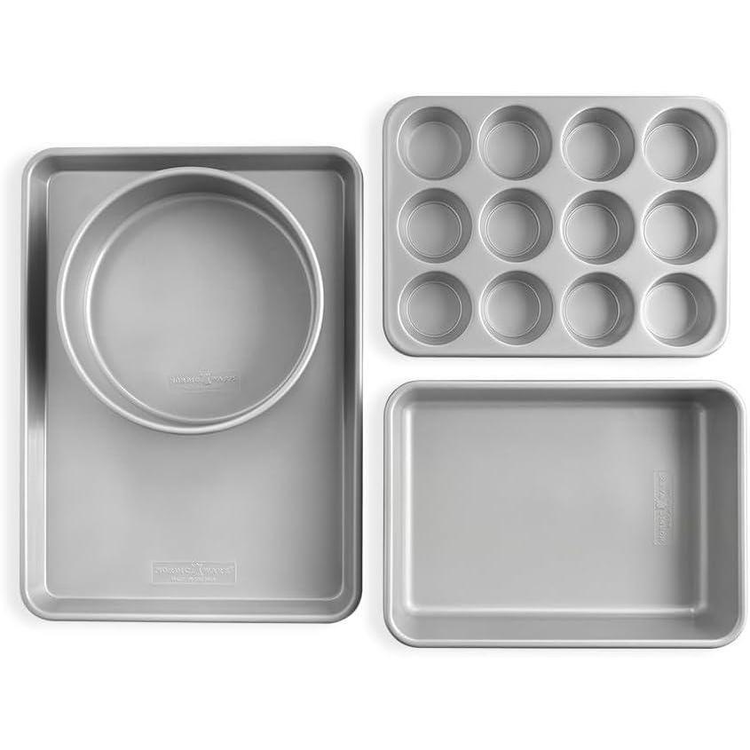imageNordic Ware Brilliant Colorful Bakeware 12 Cavity Muffin Pan Nonstick made without PFAS or PTFE for safe cooking Reinforced steel rim prevents warping4pc Baking Set