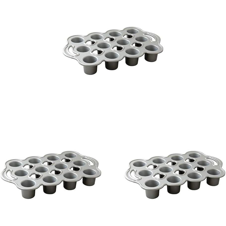 imageNordic Ware Cast Aluminum Petite Popover Pan 14 Cup Each 12 Cavity SilverGray143 x 89 x 19 inches 12 Cavities Pack of 3