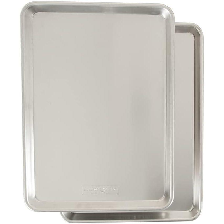 imageNordic Ware Naturals 3 Piece Set USA Made Aluminum Commercial Quality Sheet Pan for Baking or Roasting Encapsulated Galvanized Steel Rim Prevents Warping Half Sheet Jelly Roll and Quarter Sheet2pk Half Sheet