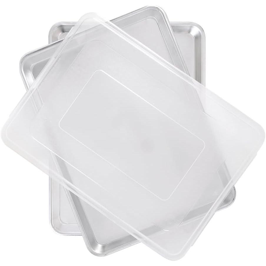 imageNordic Ware Naturals 3 Piece Set USA Made Aluminum Commercial Quality Sheet Pan for Baking or Roasting Encapsulated Galvanized Steel Rim Prevents Warping Half Sheet Jelly Roll and Quarter Sheet2pk Half Lid