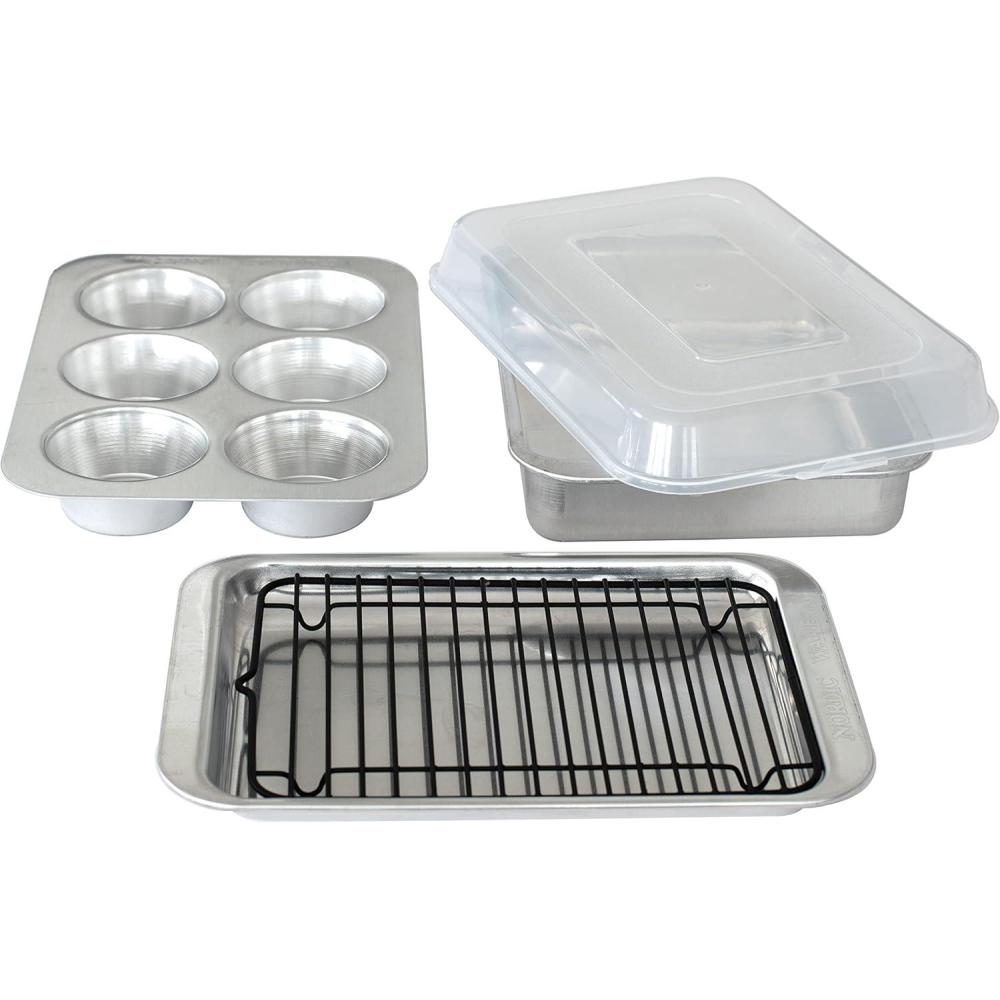 imageNordic Ware Naturals Compact 5Inch Pie Pan  Natural Uncoated AluminumToaster Oven Counter Ovens Air Fryer and Broiler Safe Personal SizeCompact 5Piece Set
