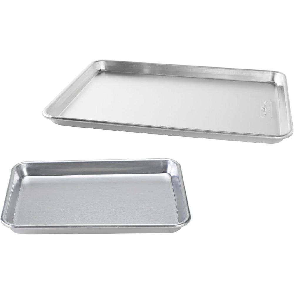imageNordic Ware Naturals Half Sheet and Quarter Sheet Baking Set USA Made Aluminum Commercial Quality Sheet Pans for Baking or Roasting Encapsulated Galvanized Steel Rim Prevents Warping
