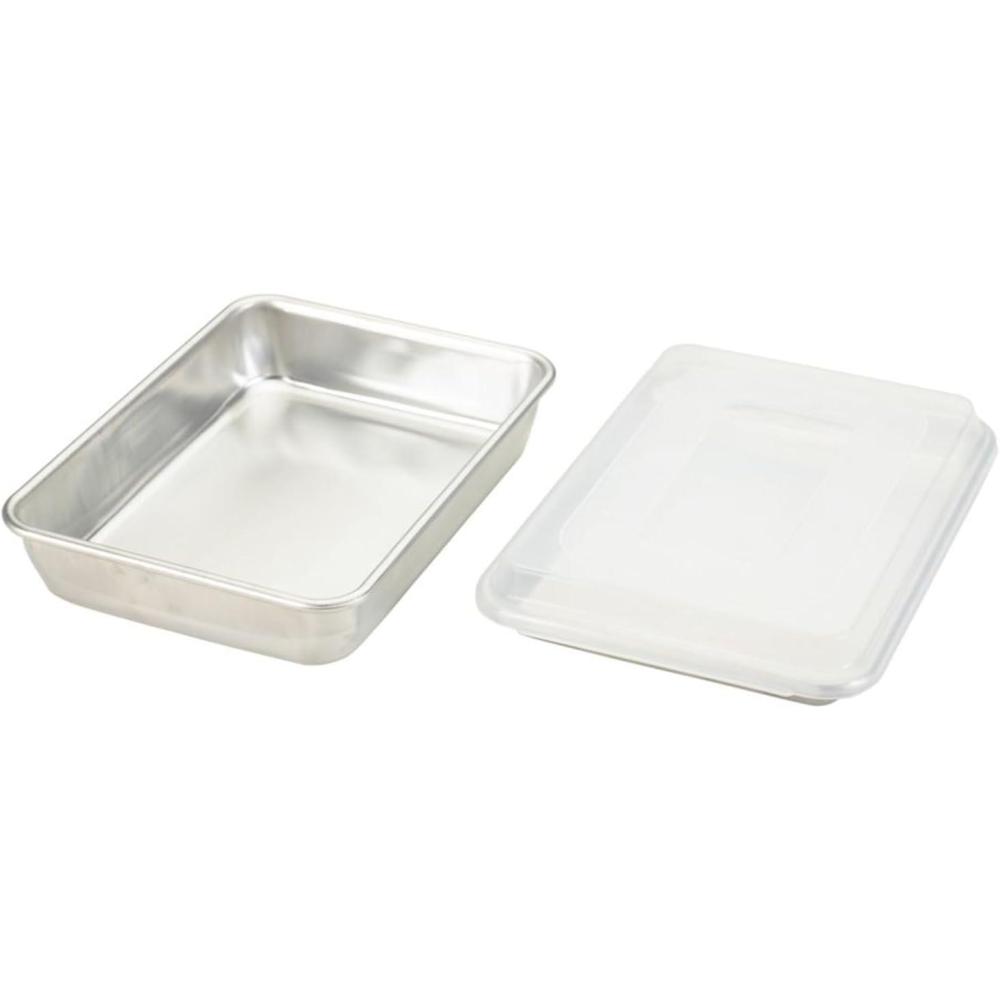 imageNordic Ware Naturals Quarter Sheet 9x13 and Lid Baking Set USA Made Aluminum Commercial Quality Sheet Pans for Baking or Roasting Encapsulated Galvanized Steel Rim Prevents Warping 3pc Bakers Set3pc Bakers Set