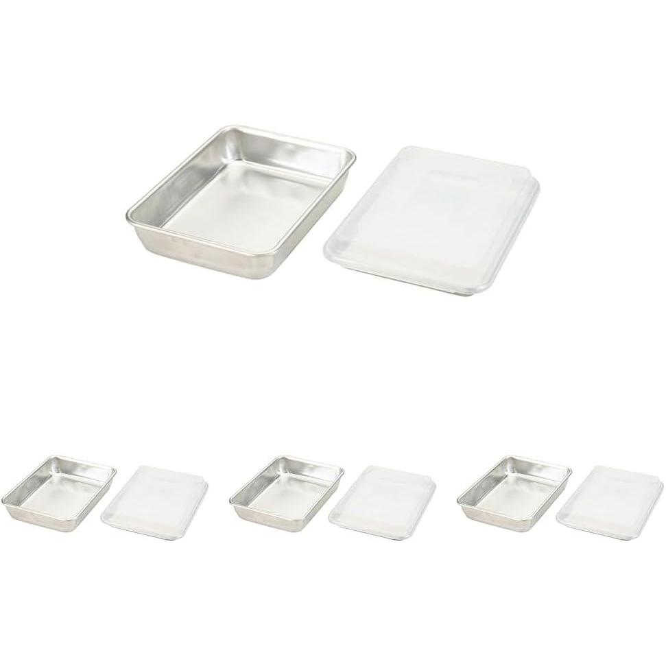 imageNordic Ware Naturals Quarter Sheet 9x13 and Lid Baking Set USA Made Aluminum Commercial Quality Sheet Pans for Baking or Roasting Encapsulated Galvanized Steel Rim Prevents Warping 3pc Bakers Set3pc Bakers Set Pack of 4