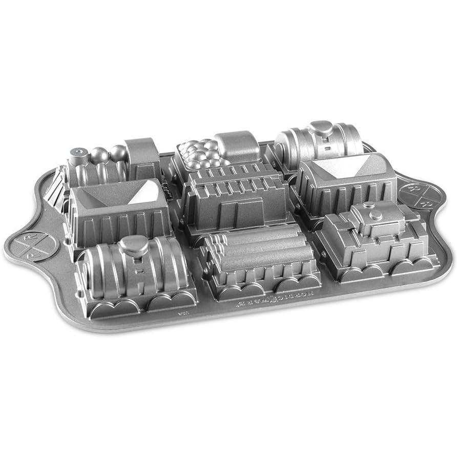 imageNordic Ware Train Cake Pan 5 Cup SilverBlue