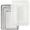 Nordic Ware Naturals 4 Piece Set – USA Made Aluminum Commercial Quality Pans for Baking or Roasting, Encapsulated Galvanized Steel Rim Prevents Warping; Quarter Sheet, Jelly Roll, Half Sheet with Lid