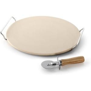 Nordic Ware 14-Inch Square Pizza and Baking Stone, Oven Safe and Grill Safe Cordierite with Stainless Holder(Round)