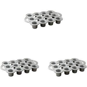 Nordic Ware Cast Aluminum Petite Popover Pan 1/4 Cup Each, 12 Cavity, Silver/Gray(14.3 x 8.9 x 1.9 inches  12 Cavities (Pack of 3))