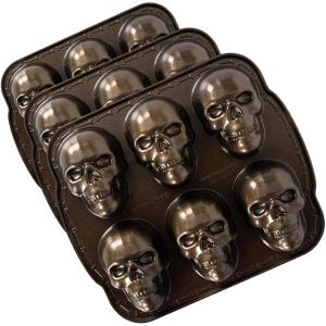 Nordic Ware Halloween Bakeware, Haunted Skull Cakelet Pan, Bronze(11.8 x 10 x 2 inches (Pack of 3))