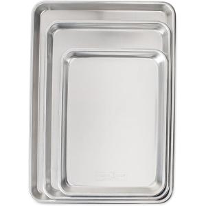 Nordic Ware Naturals 3 Piece Set – USA Made Aluminum Commercial Quality Sheet Pan for Baking or Roasting, Encapsulated Galvanized Steel Rim Prevents Warping; Half Sheet, Jelly Roll and Quarter Sheet(3-Piece Pan Set)
