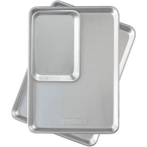 Nordic Ware Naturals 3 Piece Set – USA Made Aluminum Commercial Quality Sheet Pan for Baking or Roasting, Encapsulated Galvanized Steel Rim Prevents Warping; Half Sheet, Jelly Roll and Quarter Sheet(2pk Half + 1/8 Sheet)