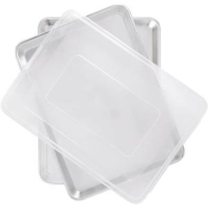 Nordic Ware Naturals 3 Piece Set – USA Made Aluminum Commercial Quality Sheet Pan for Baking or Roasting, Encapsulated Galvanized Steel Rim Prevents Warping; Half Sheet, Jelly Roll and Quarter Sheet(2pk Half + Lid)