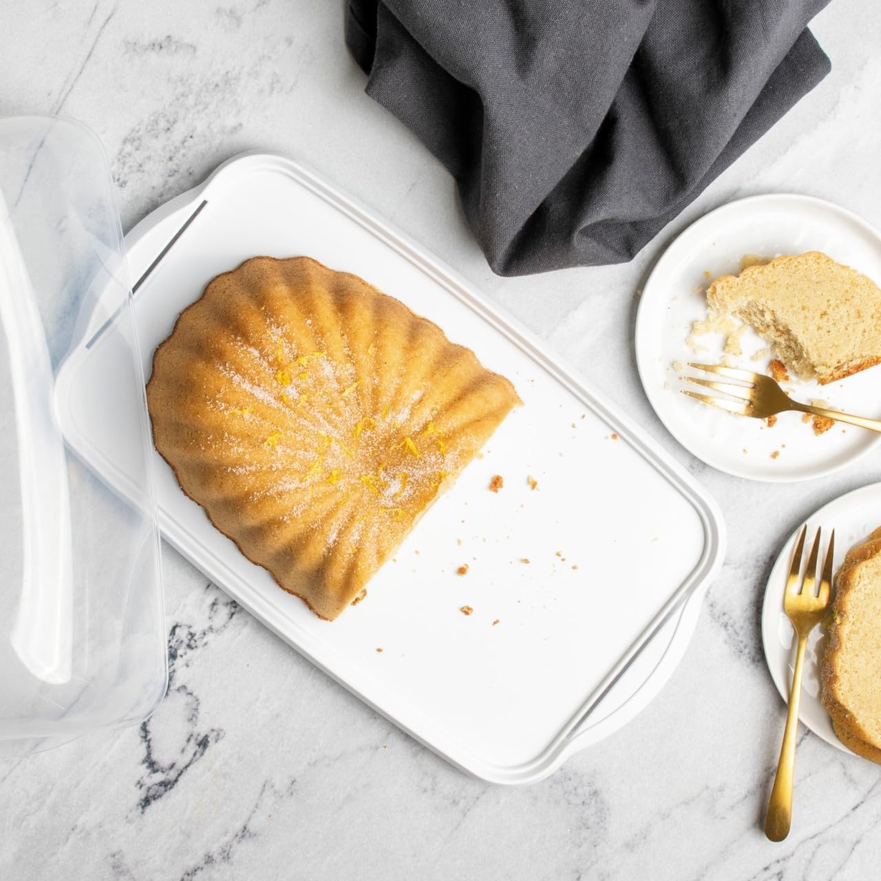 image:imageNordic Ware Formed Fluted Loaf with Keeper Set Clear Lid and White Base